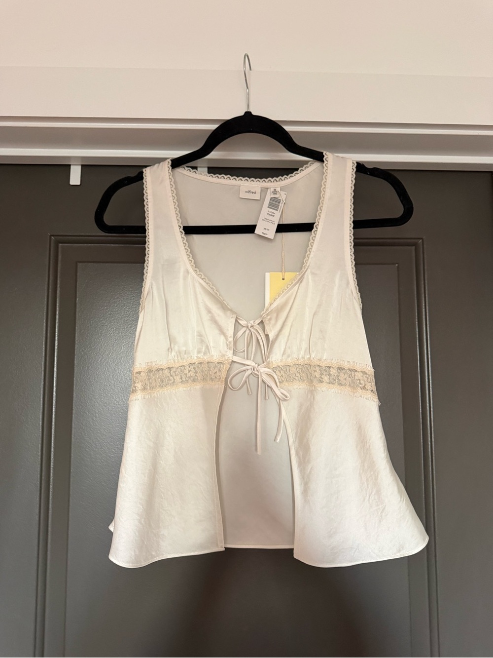 Aritzia Ivory Lace-Trim Tie-Front Tank Top